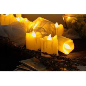 Candle Choice 24 Piece Realistic Flameless Candles, Indoor / Outdoor LED Votives, Tea Lights, Battery-operated Candles, Long Battery Life 120+ Hours, 1.5"(D)2"(H), With Drips   